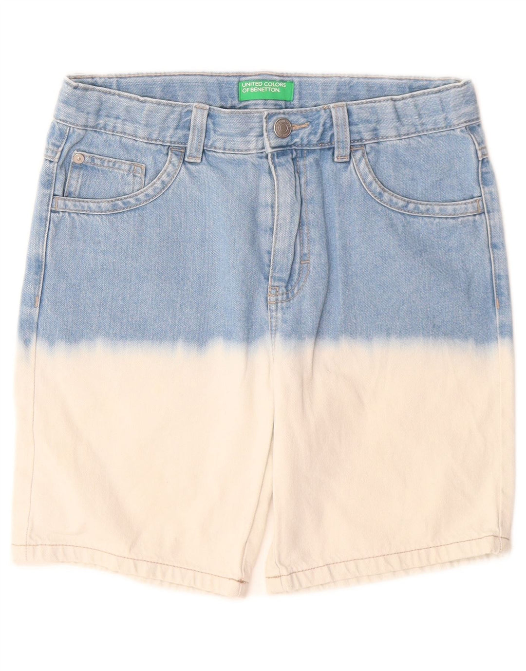 BENETTON Boys Denim Shorts 10-11 Years W26 XL Blue Colourblock Cotton