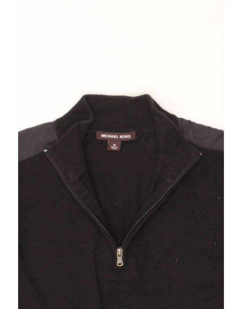 MICHAEL KORS Mens Zip Neck Sweatshirt Jumper XL Black Colourblock Cotton Vintage Michael Kors and Second-Hand Michael Kors from Messina Hembry 