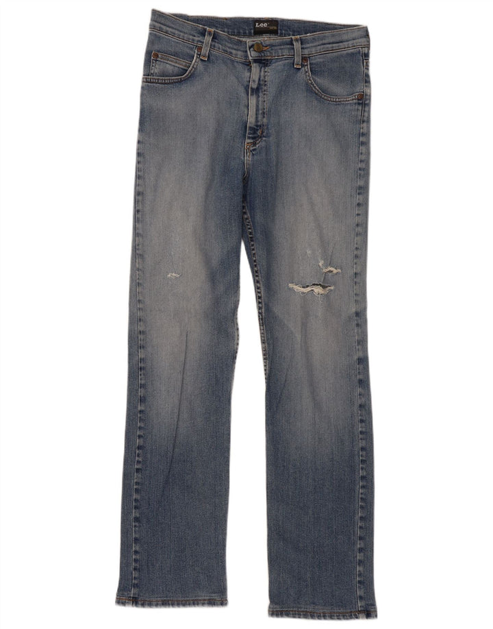 Lee Mens Brooklyn Distressed Straight Jeans W33 L34 Blue Cotton