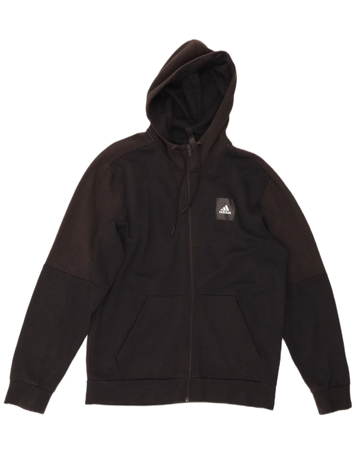 ADIDAS Mens Zip Hoodie Sweater Large Black Cotton