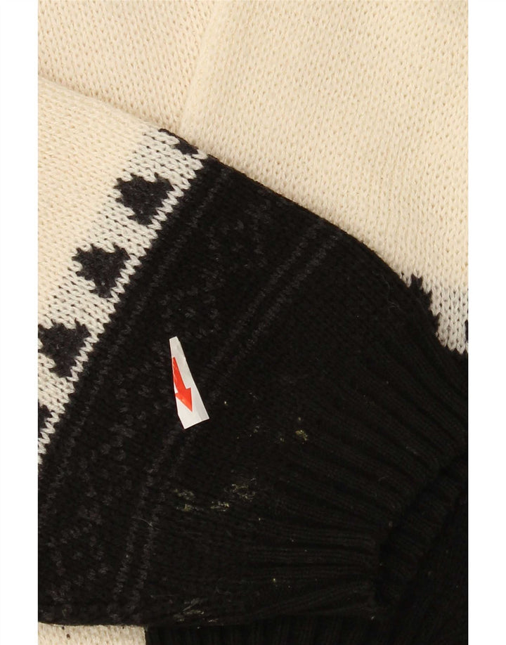 Vintage Mens Graphic Zip Neck Jumper Sweater Large Black Colourblock