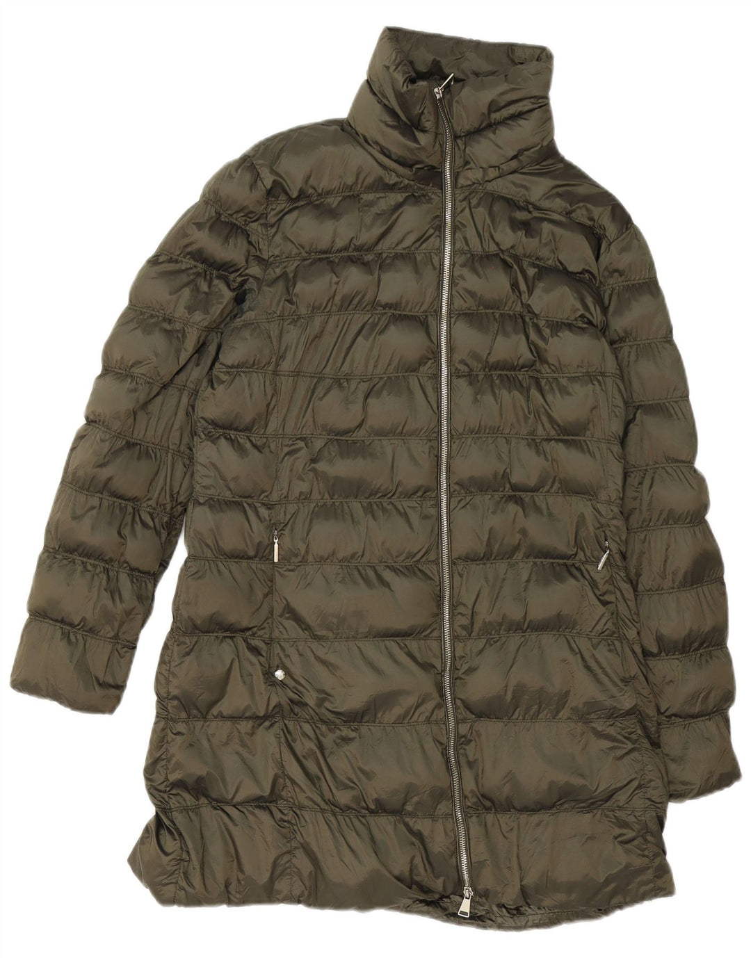 Massimo Dutti Womens Padded Coat UK 18 XL Khaki Polyester