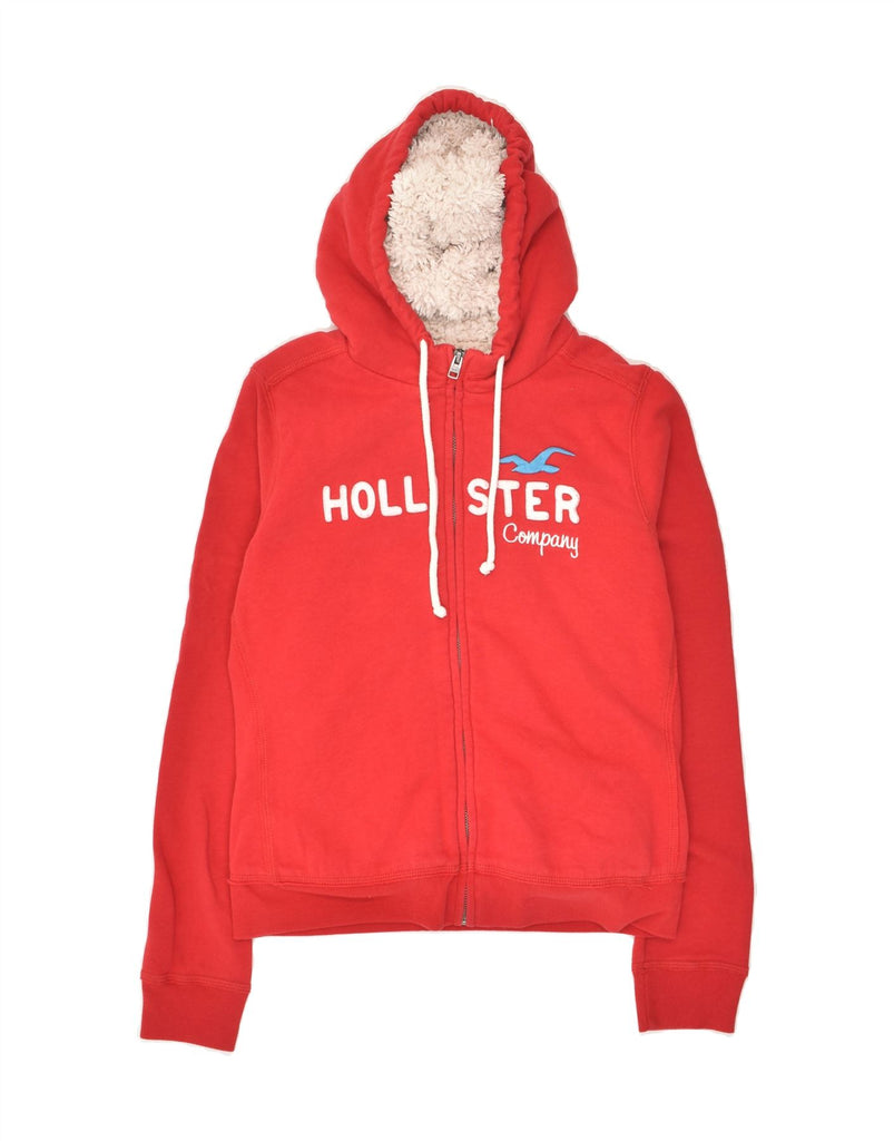 HOLLISTER Womens Sherpa Graphic Zip Hoodie Sweater UK 16 Large Red | Vintage Hollister | Thrift | Second-Hand Hollister | Used Clothing | Messina Hembry 