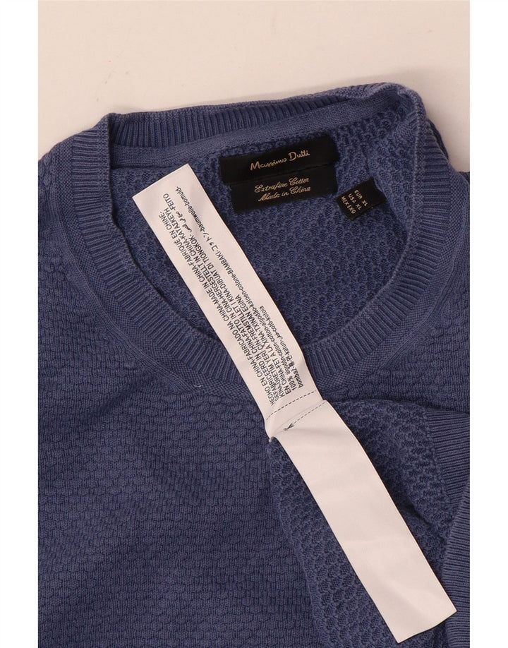 Massimo Dutti Mens Crew Neck Jumper Sweater XL Blue Cotton