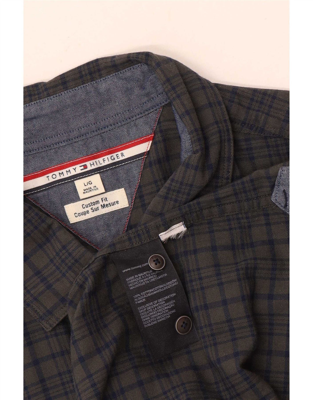 Tommy Hilfiger Mens Custom Fit Shirt Large Grey Check Cotton