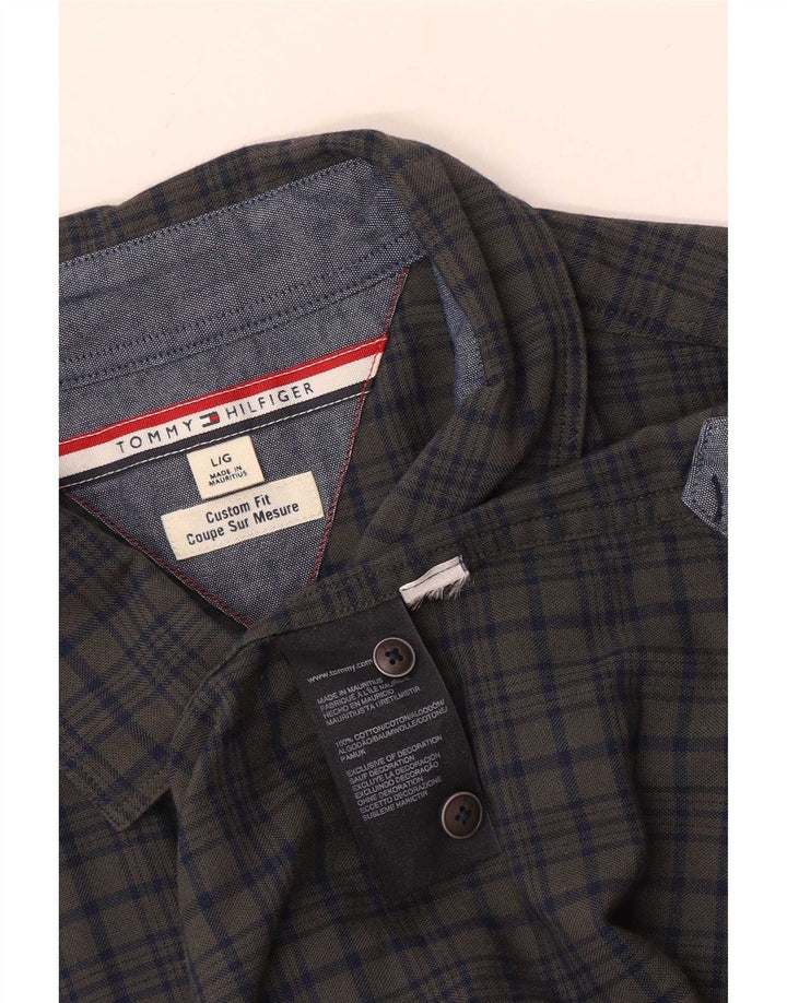 Tommy Hilfiger Mens Custom Fit Shirt Large Grey Check Cotton
