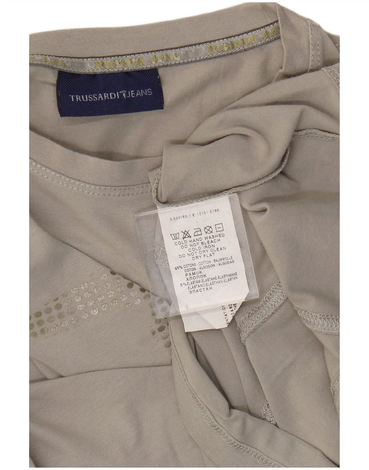 Trussardi Jeans Womens Graphic Top Long Sleeve UK 14 Medium Grey Cotton