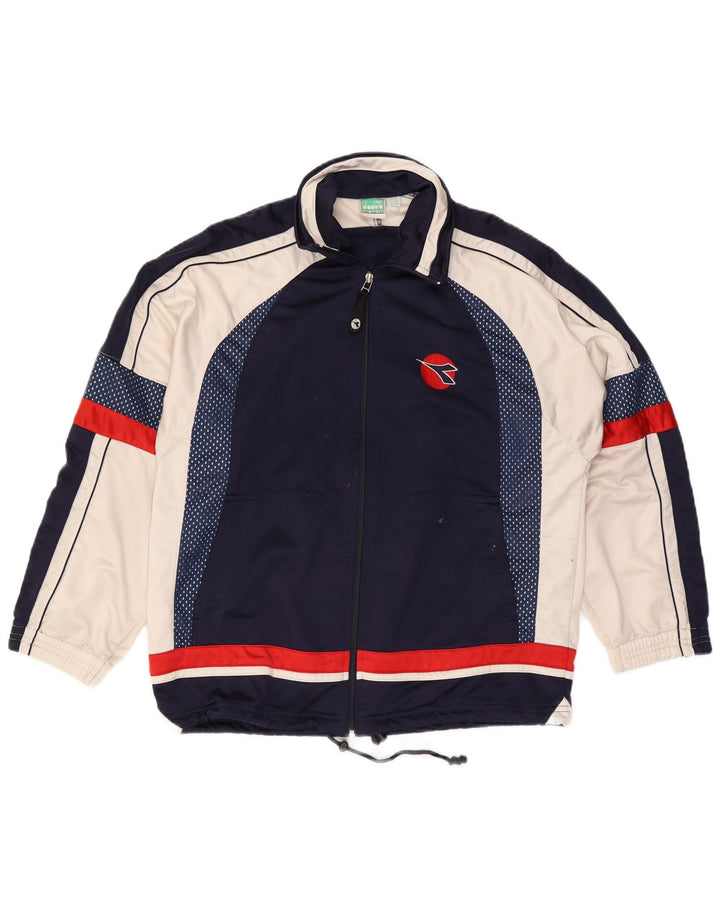 Diadora Mens Tracksuit Top Jacket UK 36 Small Navy Blue Colourblock