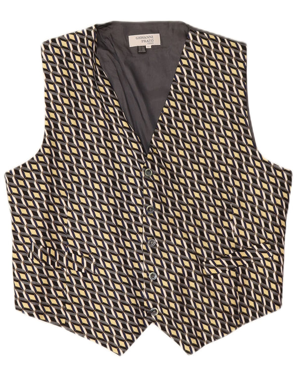 Vintage Mens Waistcoat IT 50 Medium Grey Geometric Silk