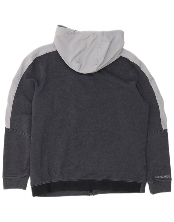 Under Armour Mens Zip Hoodie Sweater Large Grey Colourblock Cotton