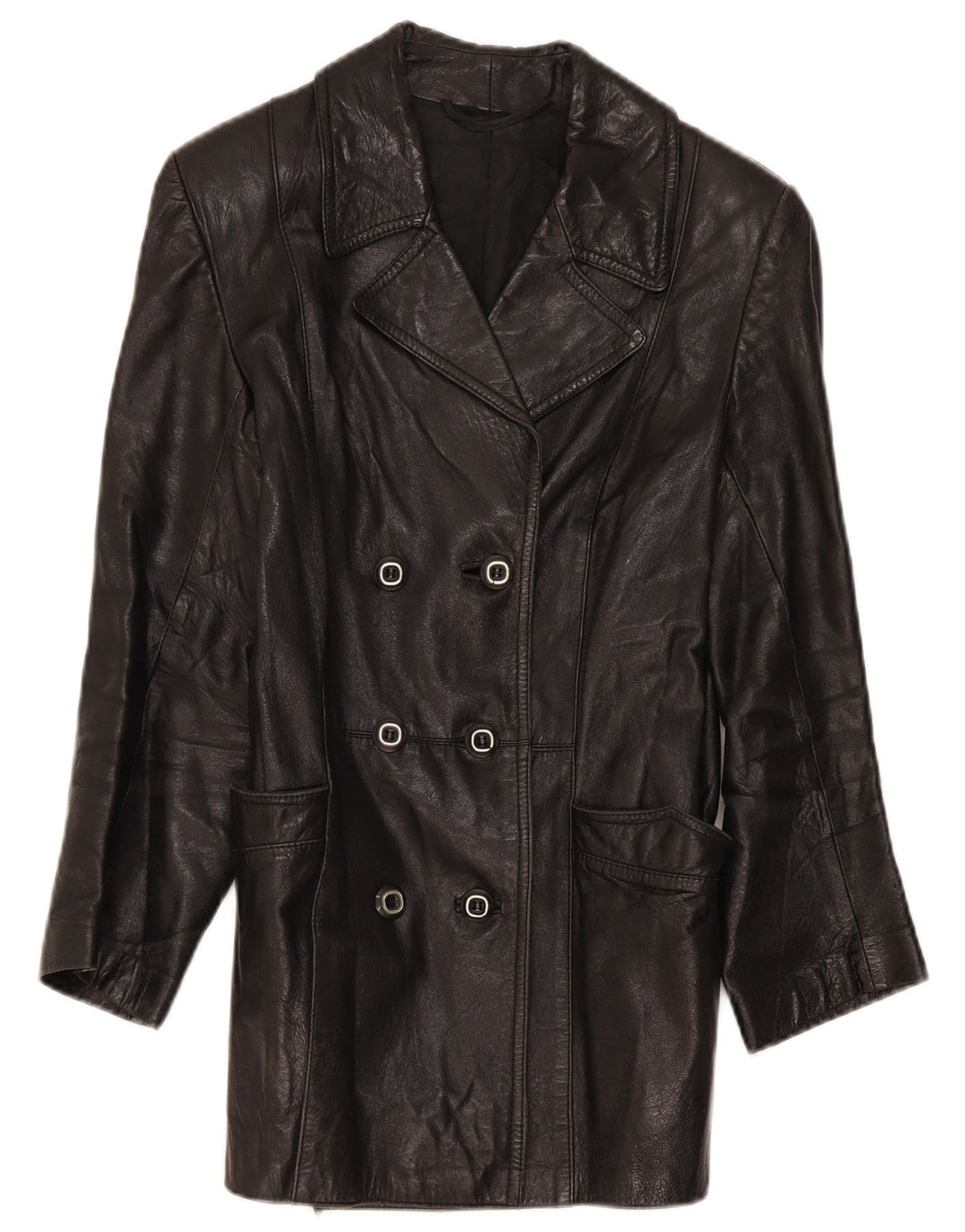 Vintage Womens Double Breasted Leather Jacket IT 46 Large Black