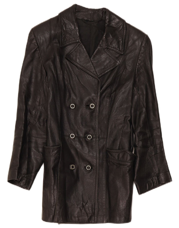 Vintage Womens Double Breasted Leather Jacket IT 46 Large Black