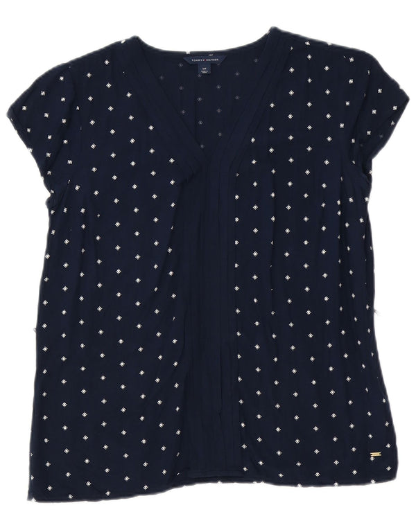 Tommy Hilfiger Womens Abstract Pattern Blouse Top UK 10 Small Navy Blue