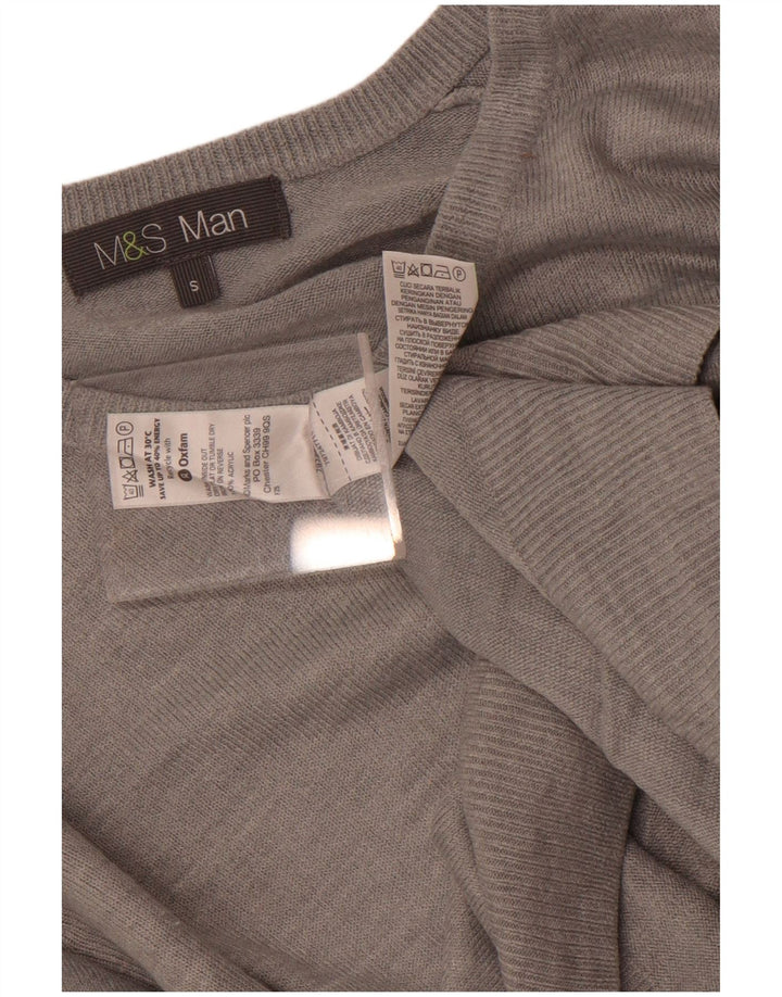 Marks & Spencer Mens V-Neck Jumper Sweater Small Grey Acrylic