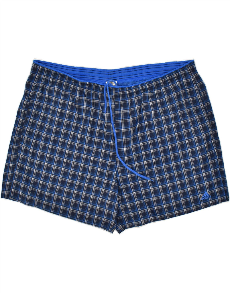 ADIDAS Mens Sport Shorts 2XL Navy Blue Check Polyester | Vintage Adidas | Thrift | Second-Hand Adidas | Used Clothing | Messina Hembry 