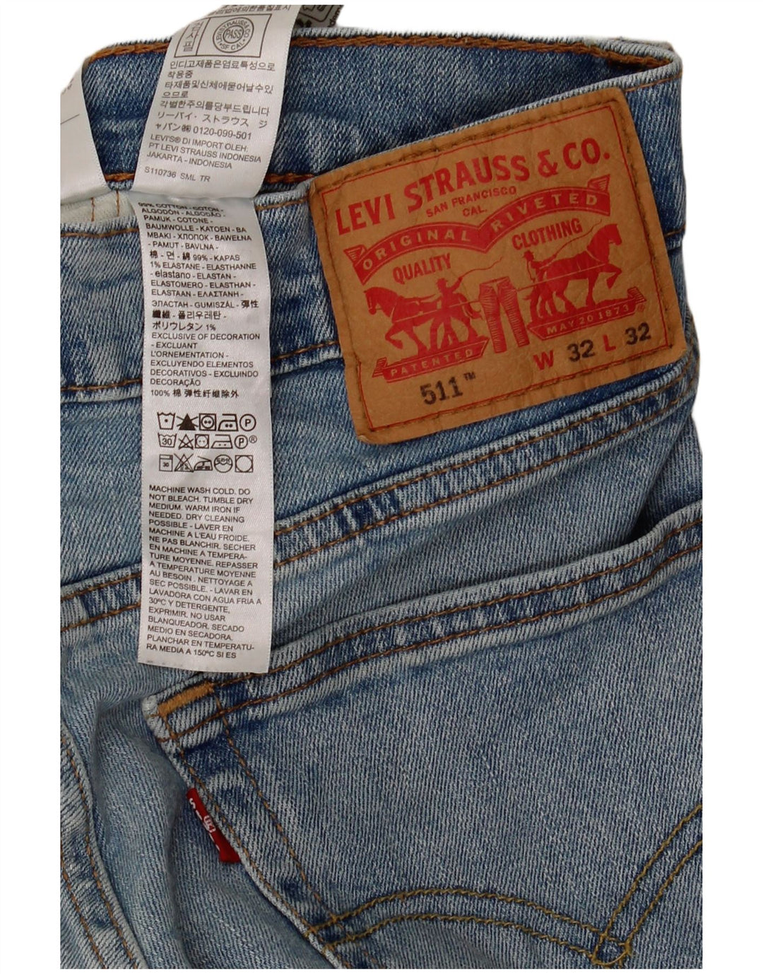 Levi's Mens 511 Slim Jeans W32 L32 Blue Cotton