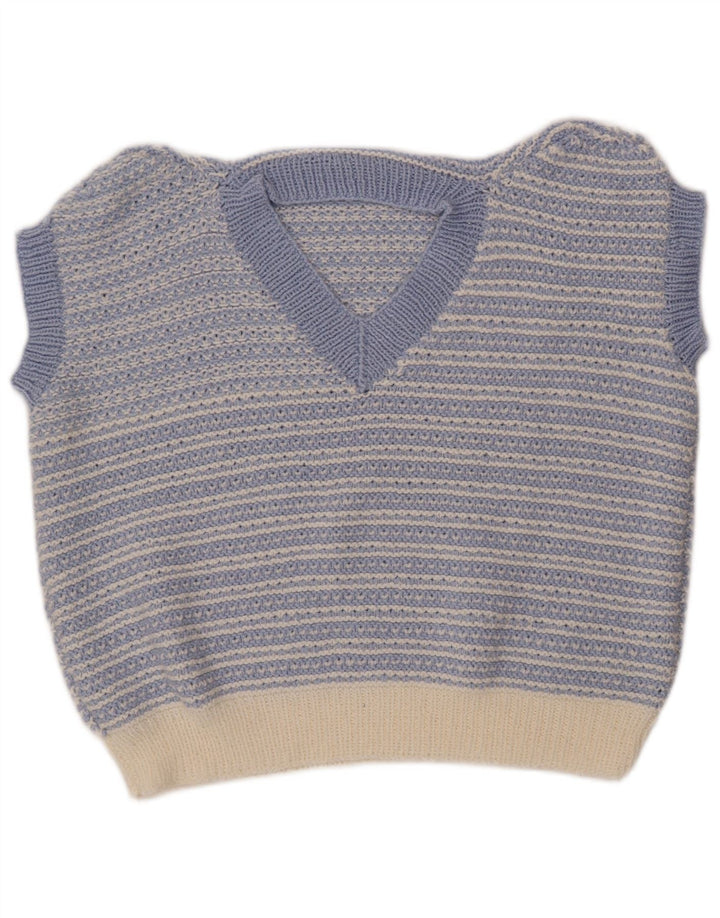 VINTAGE Womens Vest Tank Top UK 18 XL Blue Striped