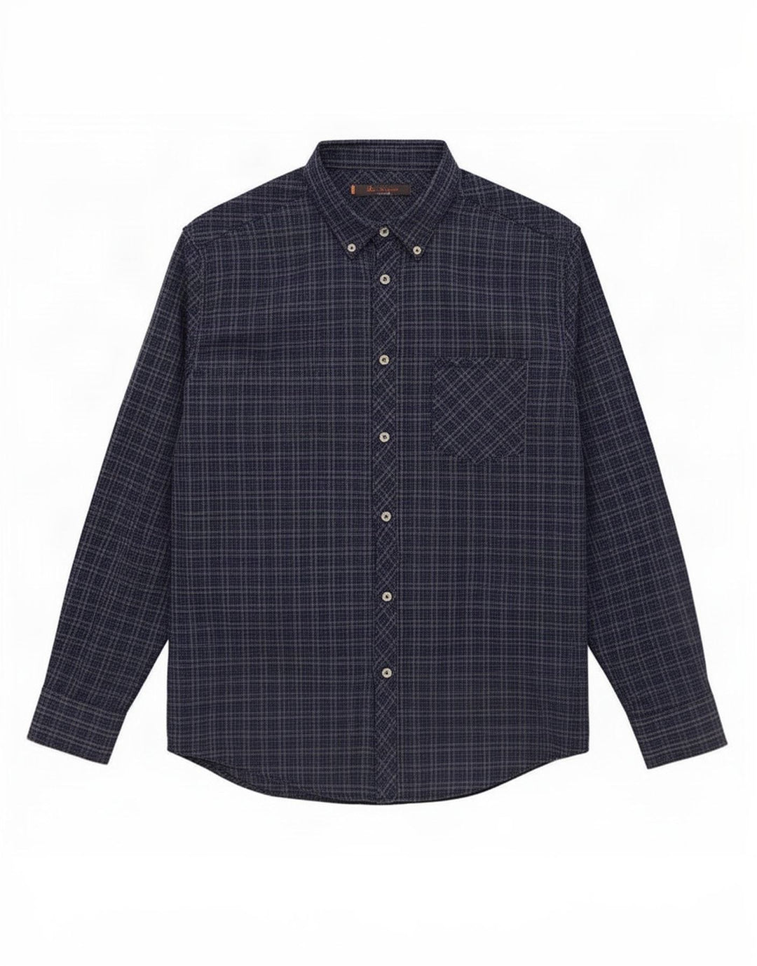 Ben Sherman Mens Shirt Large Navy Blue Check Cotton