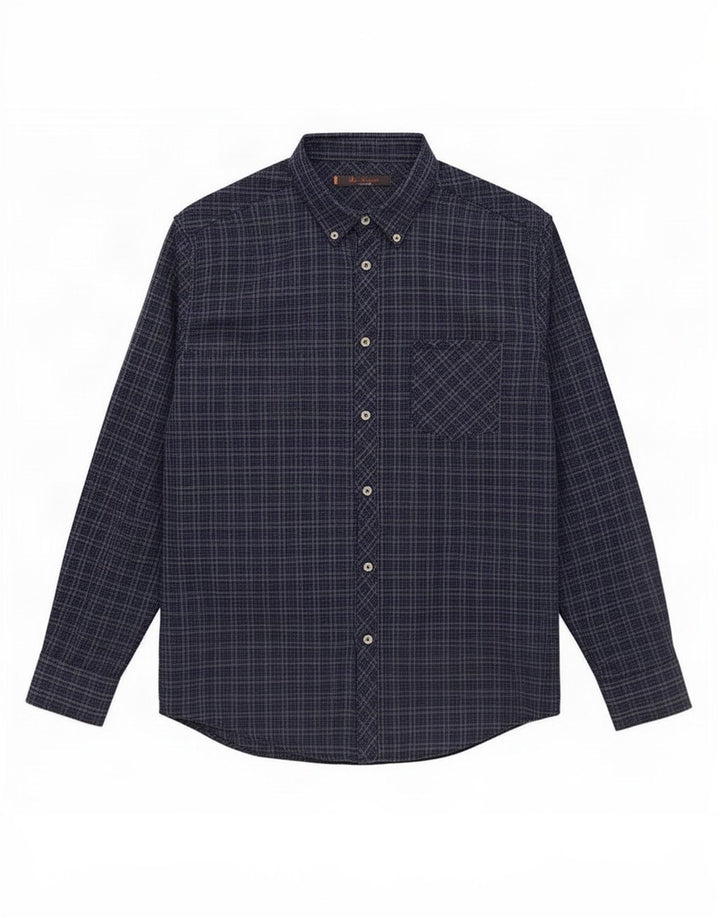 Ben Sherman Mens Shirt Large Navy Blue Check Cotton