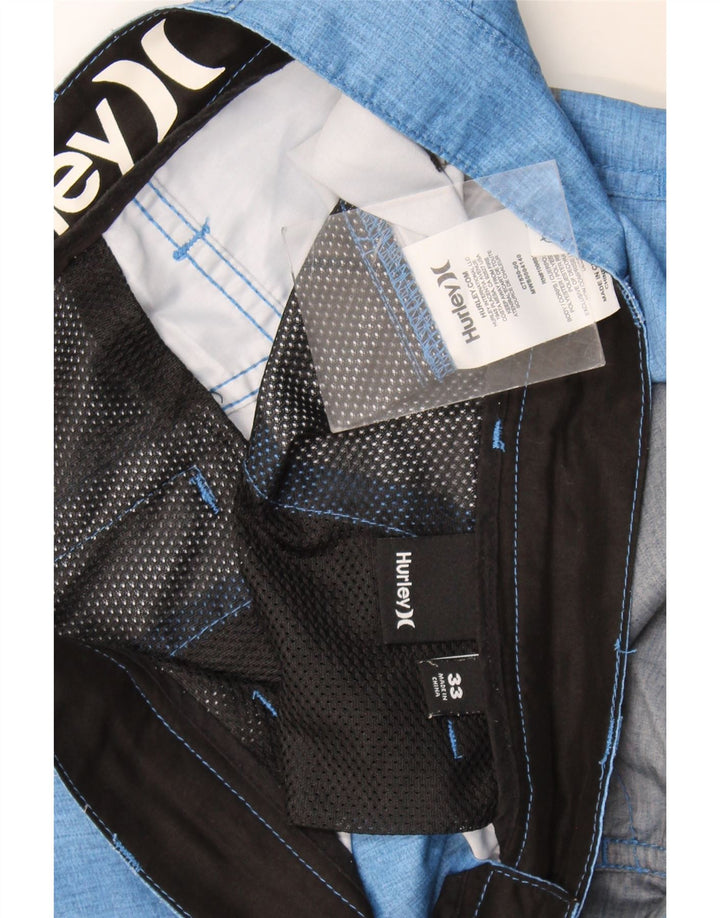 Hurley Mens Chino Shorts W33 Medium Blue Striped Polyester