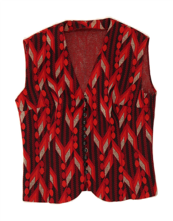 VINTAGE Womens Waistcoat UK 12 Medium Red Geometric Vintage Vintage and Second-Hand Vintage from Messina Hembry 