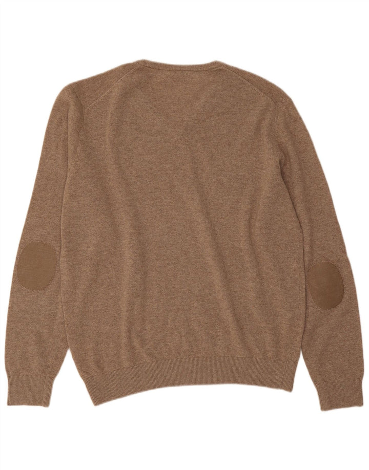 Lacoste Mens V-Neck Jumper Sweater Size 6 XL Beige Flecked Wool