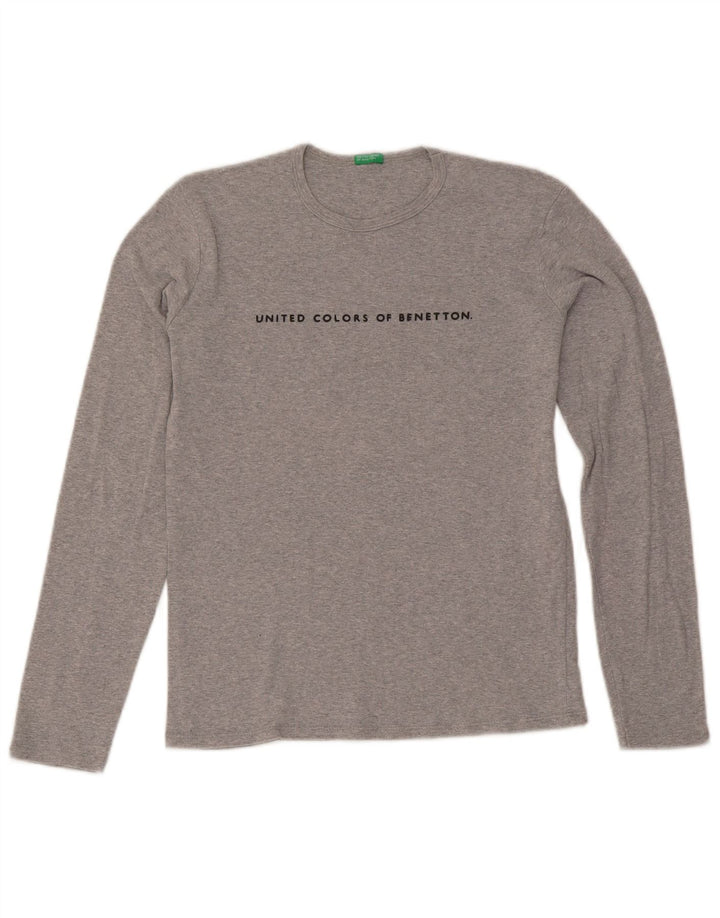 Benetton Womens Graphic Top Long Sleeve UK 12 Medium Grey Flecked
