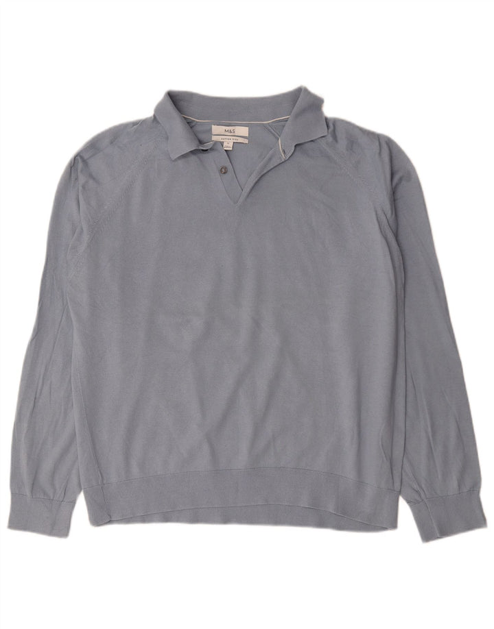 Marks & Spencer Mens Polo Neck Jumper Sweater XL Blue Cotton