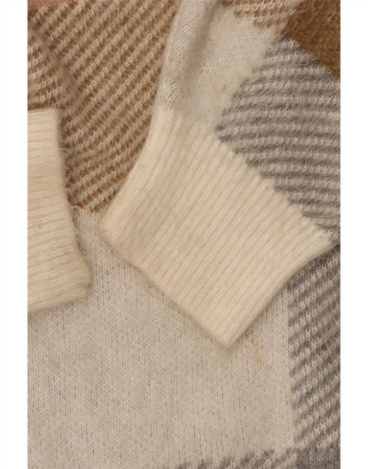 Topshop Womens Oversized Cardigan Sweater UK 14 Medium Beige Check Acrylic
