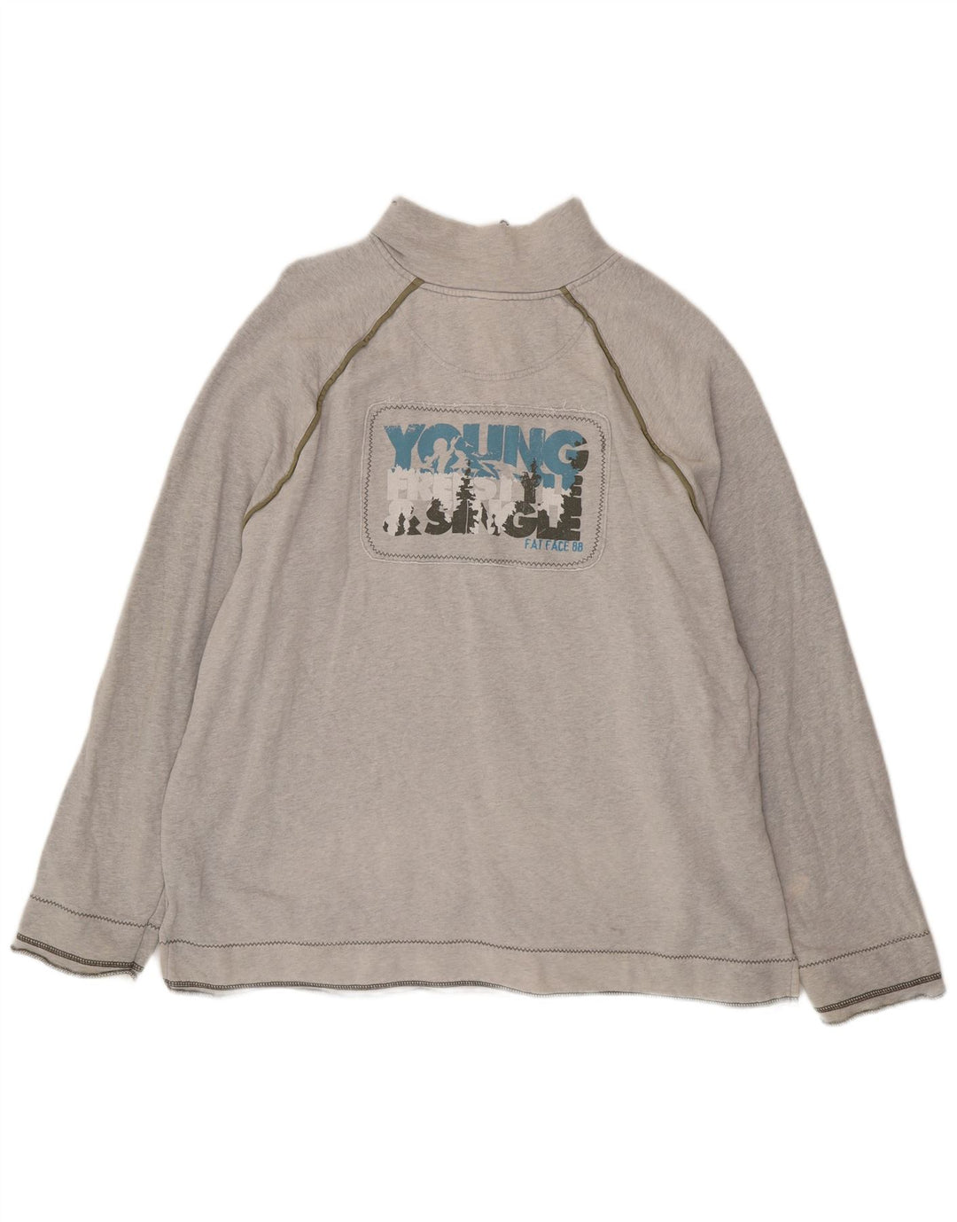 FAT FACE Mens Graphic Zip Neck Sweatshirt Jumper XL Grey Cotton