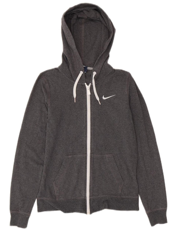 NIKE Womens Zip Hoodie Sweater UK 10 Small Grey Cotton