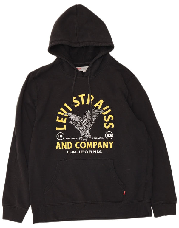 Levi's Mens Graphic Hoodie Jumper Large Black Cotton