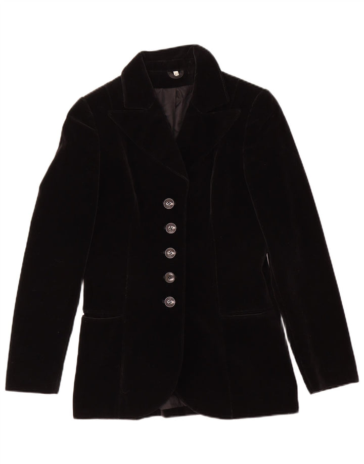 Vintage Womens 5 Button Velvet Blazer Jacket IT 42 Medium Black Cotton