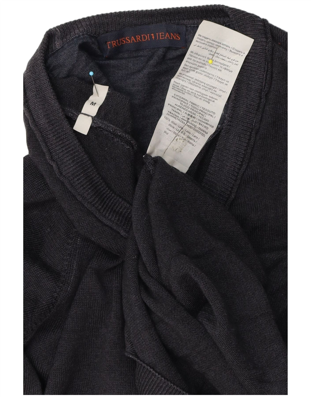 Trussardi Jeans Mens Cardigan Sweater Medium Navy Blue Wool