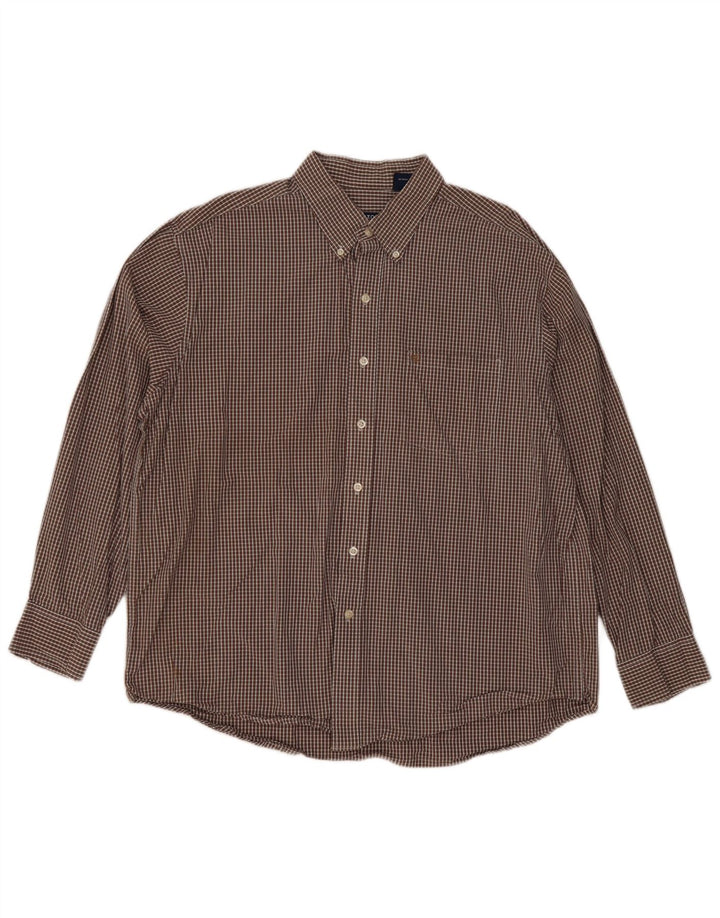 Izod Mens Shirt XL Brown Check Cotton