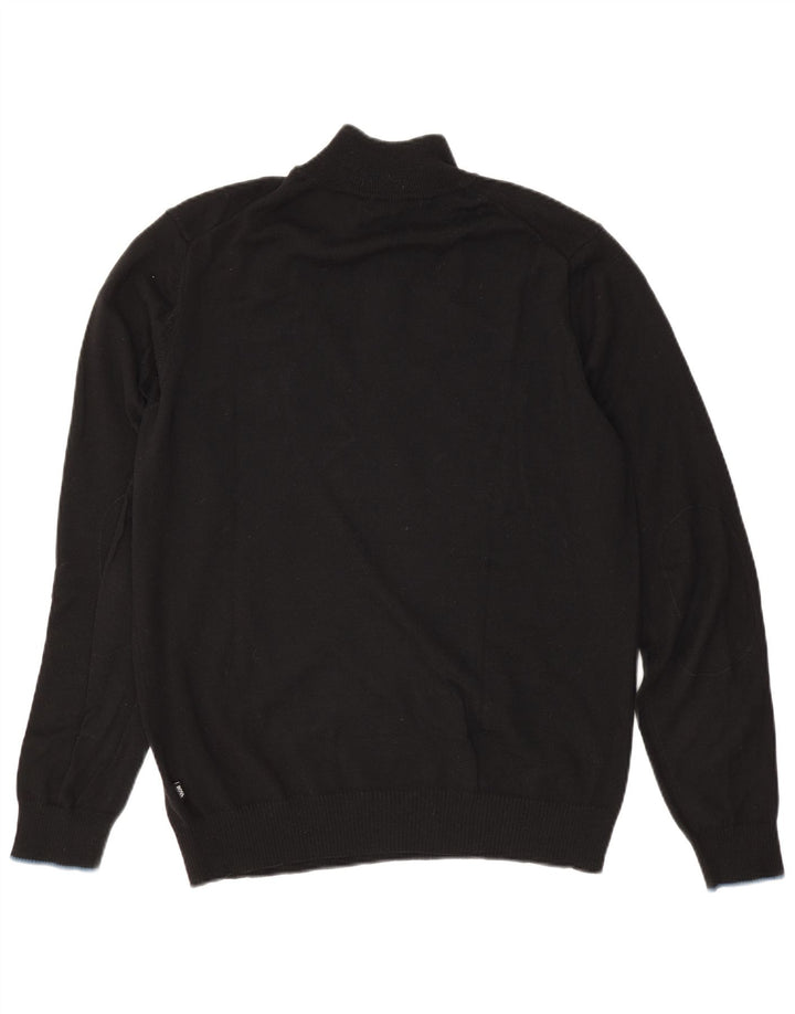 Hugo Boss Mens Regular Fit Zip Neck Jumper Sweater Large Black Wool
