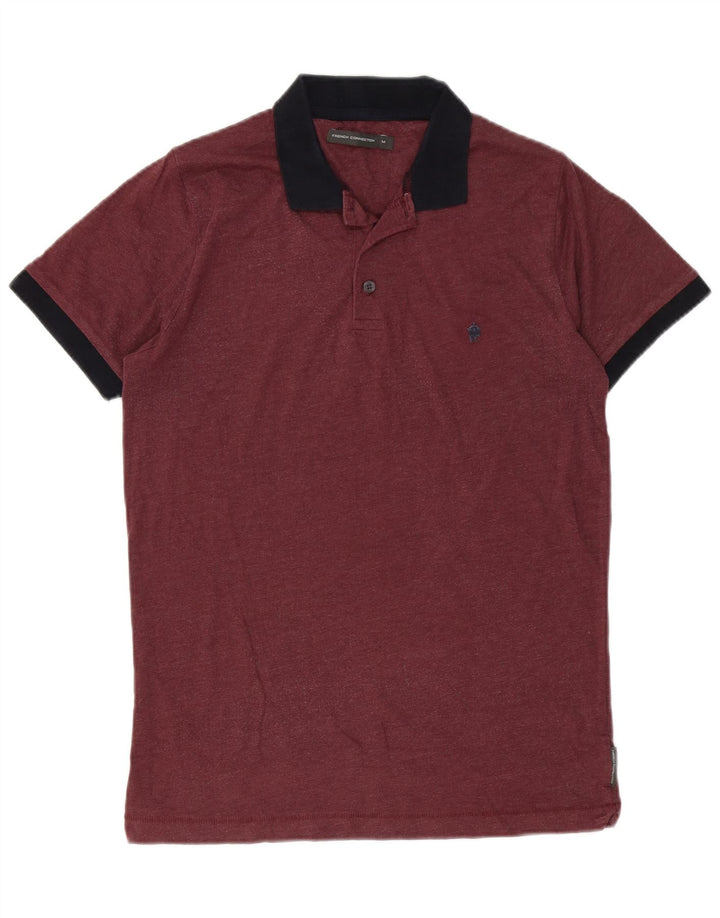 French Connection Mens Rugby Polo Shirt Medium Burgundy Cotton