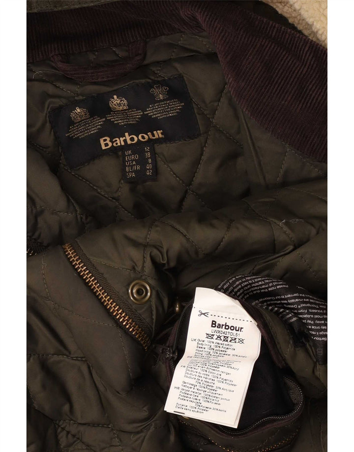 Barbour Womens Hooded Waxed Cotton Jacket UK 12 Medium Khaki