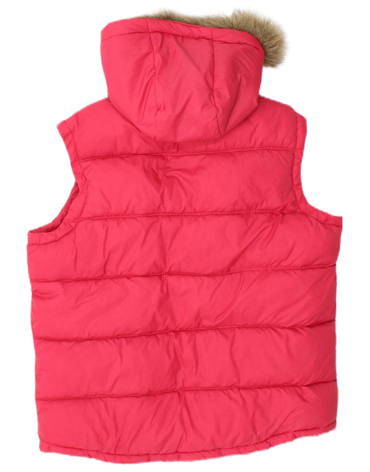 Superdry Womens Hooded Padded Gilet UK 14 Medium Pink Nylon