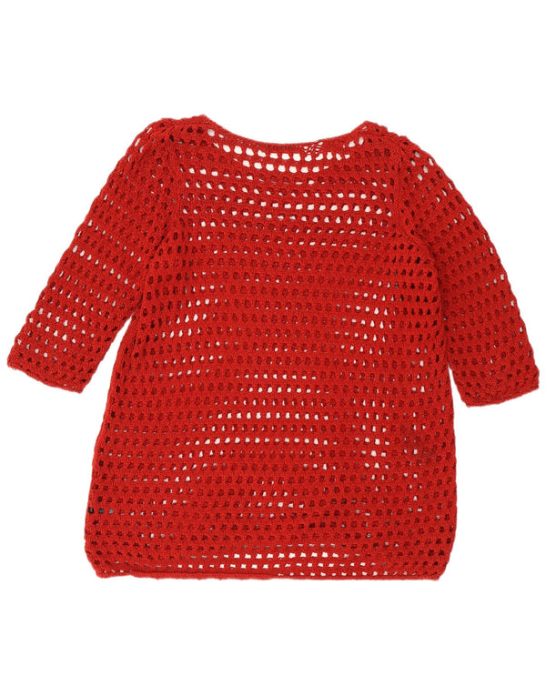 Womens 3/4 Sleeve Crochet Jumper Dress UK 24 4XL Red Acrylic