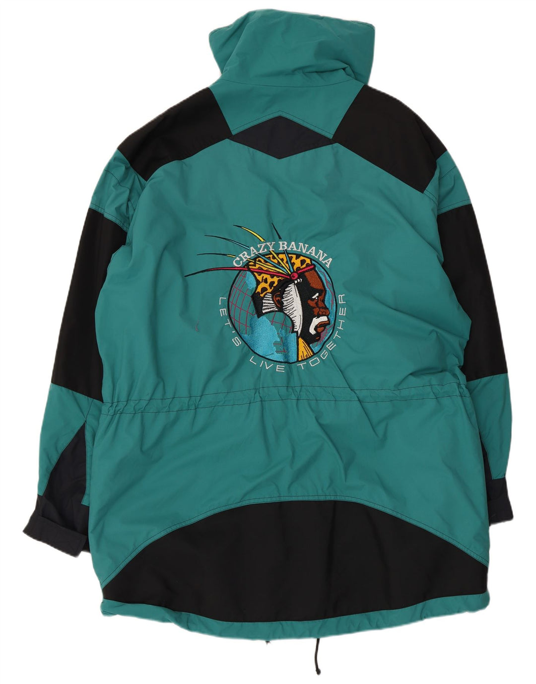 VINTAGE Mens Graphic Windbreaker Coat UK 40 Large Green Colourblock