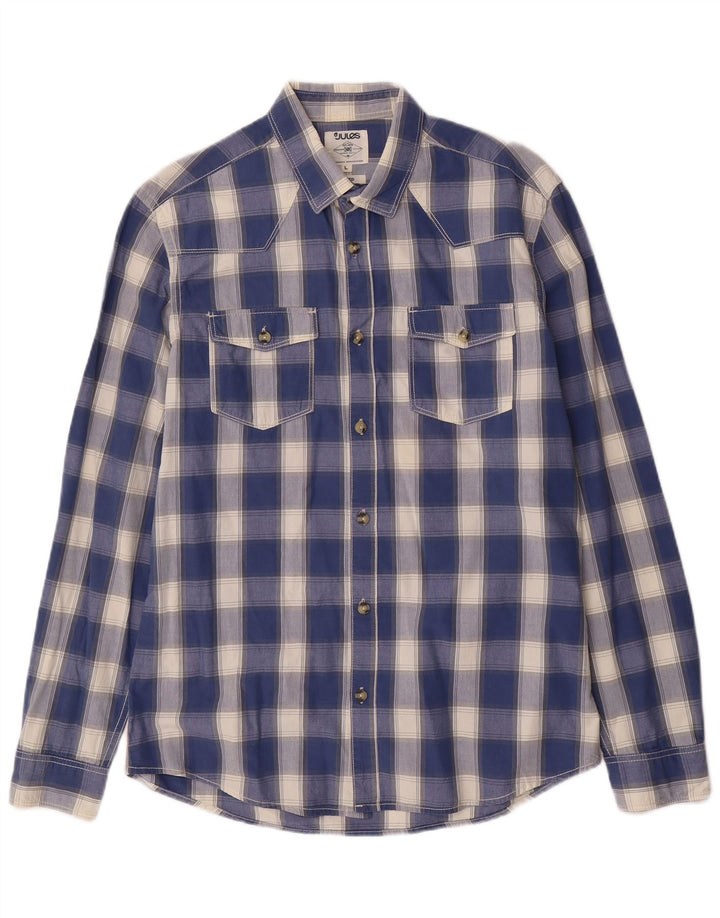JULES Mens Fitted Shirt Large Blue Check Cotton