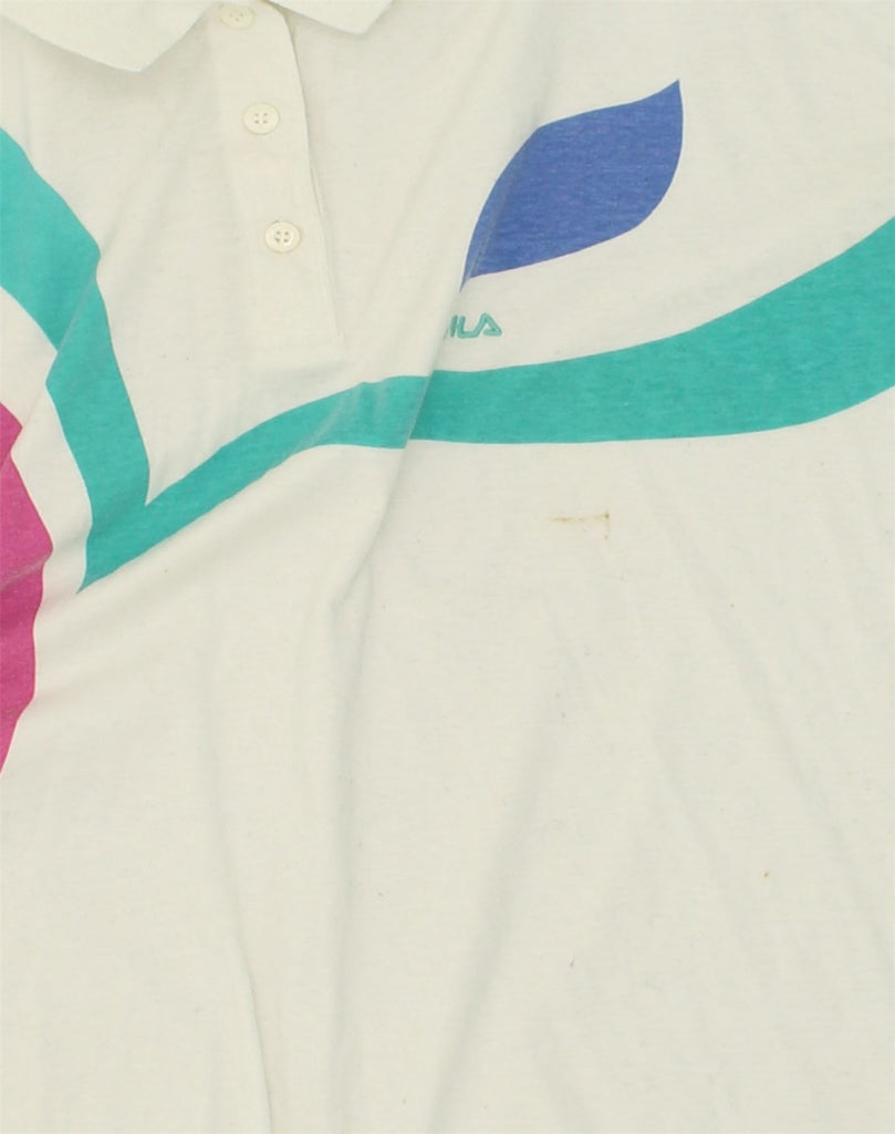 FILA Womens Graphic Polo Shirt IT 46 Large White Cotton | Vintage Fila | Thrift | Second-Hand Fila | Used Clothing | Messina Hembry 