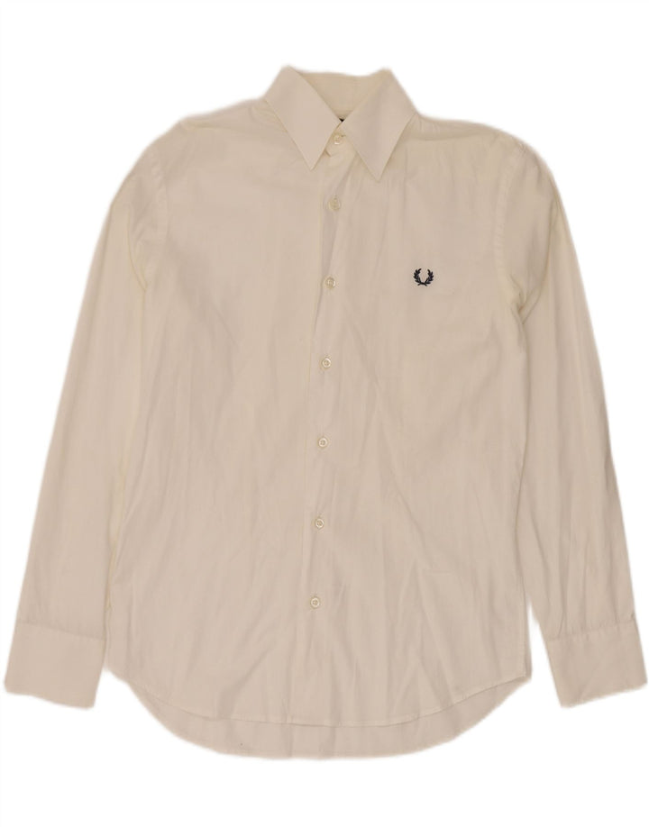 FRED PERRY Mens Slim Fit Shirt Small White Cotton