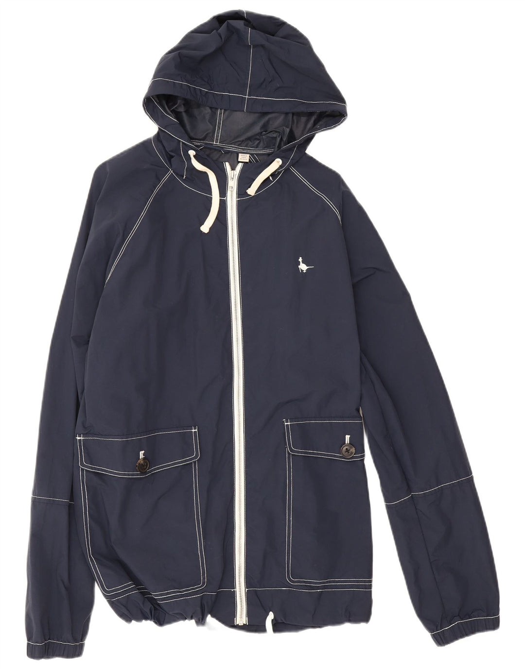 Jack Wills Mens Hooded Rain Jacket UK 40 Large Navy Blue Nylon