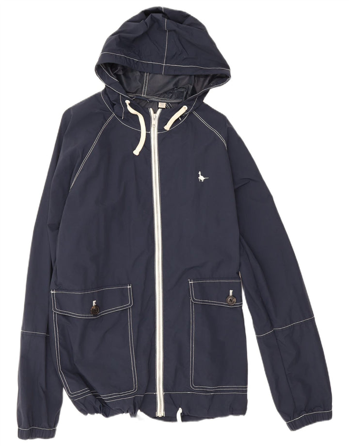 Jack Wills Mens Hooded Rain Jacket UK 40 Large Navy Blue Nylon