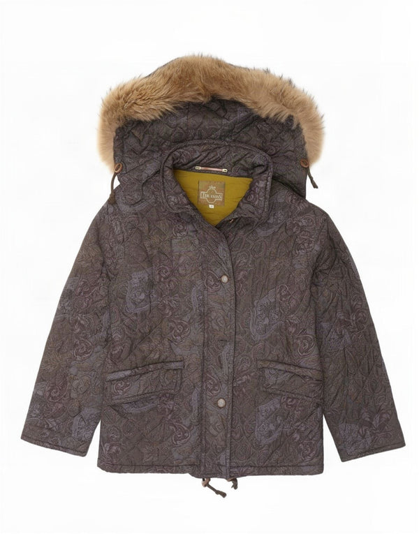 Colmar Womens Hooded Quilted Jacket IT 42 Medium Brown Paisley