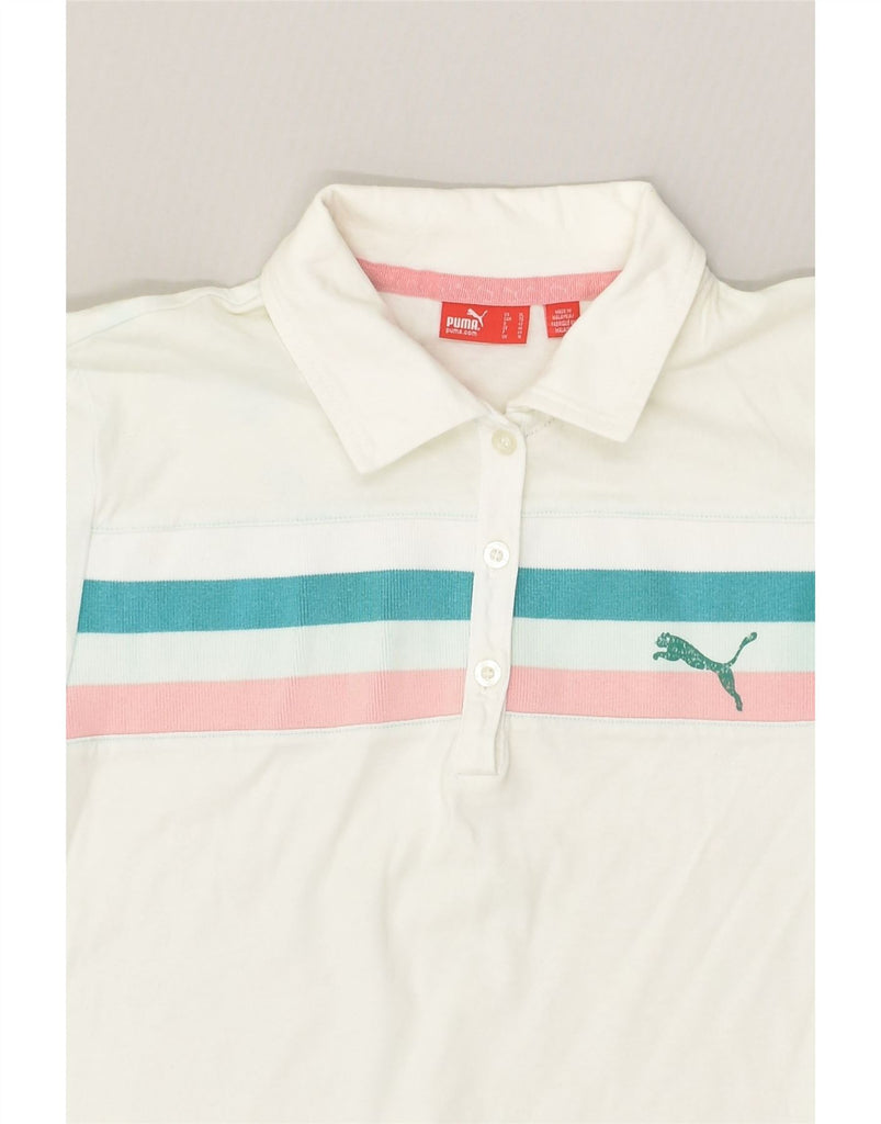 PUMA Girls Polo Shirt 15-16 Years Off White Striped Cotton | Vintage Puma | Thrift | Second-Hand Puma | Used Clothing | Messina Hembry 