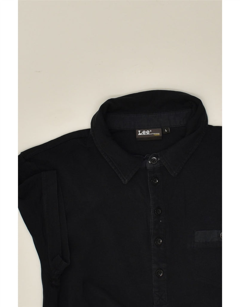 LEE Mens Slim Polo Shirt Large Black Cotton | Vintage Lee | Thrift | Second-Hand Lee | Used Clothing | Messina Hembry 