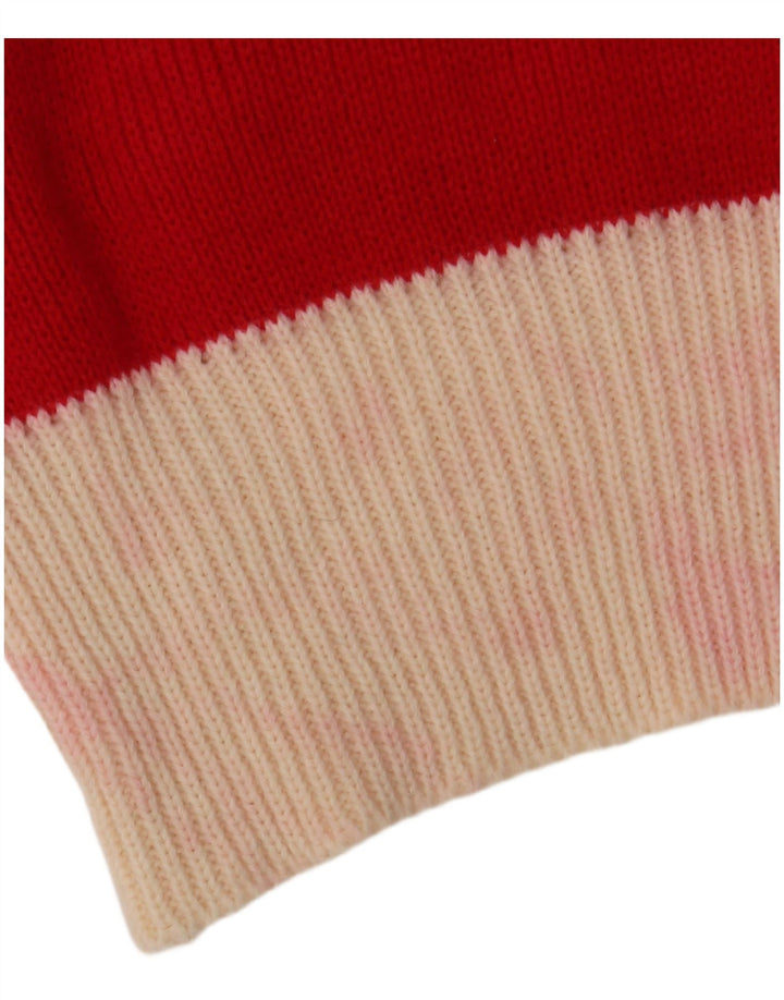 VINTAGE Womens Polo Neck Jumper Sweater IT 48 XL Red Colourblock Acrylic